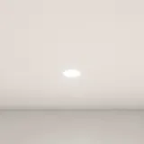 Large bathroom inspiration with grey vanity unit with integrated handle, stylish side-mounted sink, square mirror with rounded corners, concrete-look walls and raw materials for an urban look