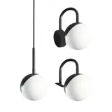 Bathroom with sloping ceiling inspiration with small white vanity unit and tall cabinet with round black handles, as well as beautiful round mirror, orange tiles give a fresh and modern look.