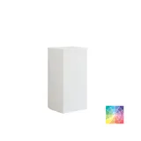 Large bathroom inspiration with blue special color grooved furniture, thin elegant sink, and beautiful round mirrors, red walls, and terrazzo floor create a strong contrast to the furniture, giving a stylish and urban look.